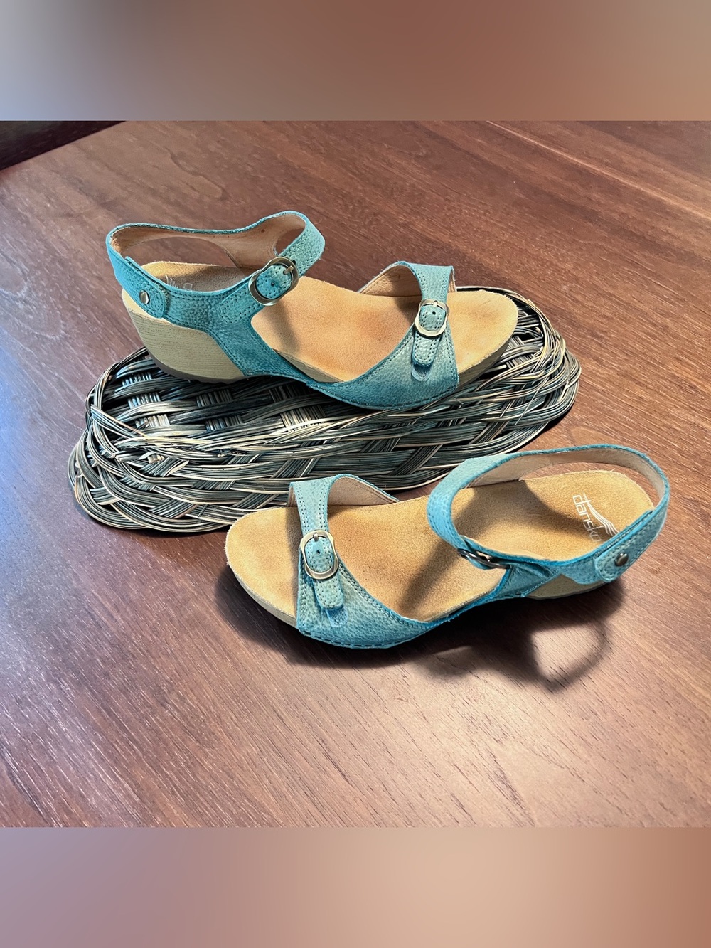 Dansko Light Teal  Wedge Sandals with Buckle Straps
